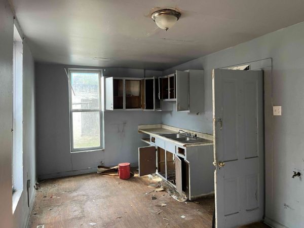 old blue kitchen in San Diego house we purchased with cash